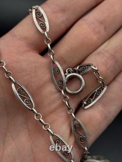 Sautoir collier bijoux chaine ancien argent Massif Filigrane 146 Cm 1M46 40 Gr