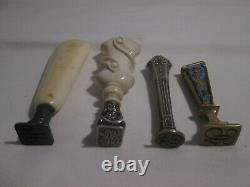 Sceaux cachets anciens en i. E bronze, argent et en bois