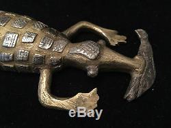 Sculpture Argent Massif Leonelli Roma Ancien Crocodile Benin Italien