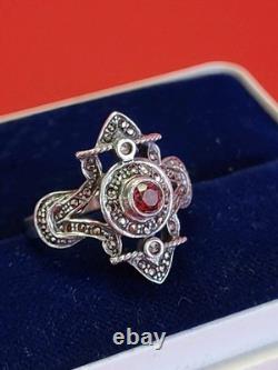 Splendide ancienne bague Argent massif K&L pierre rouge clair à définir