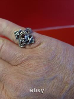 Splendide ancienne bague Argent massif K&L pierre rouge clair à définir