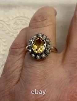 Sublime Ancienne Bague Citrine, Perle Fine Et Argent Massif Sublime Ancienne Bague Citrine, Perle Fine Et Argent Massif