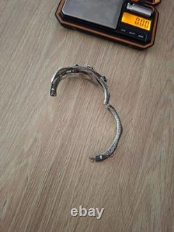 Superbe Ancien Bracelet Jonc Dragon Chinois Fin XIXe Argent Massif Turquoise