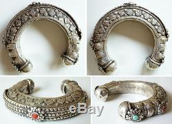 Superbe Ancien Bracelet ethnique en argent massif Afghanistan silver
