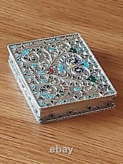 Superbe Boite Cloisonnée Émaillée Russe En Argent Pur ancienne