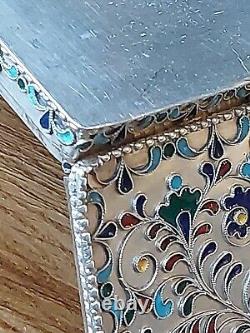 Superbe Boite Cloisonnée Émaillée Russe En Argent Pur ancienne