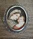 Superbe Broche Ancienne Portrait Miniature Vierge à L'enfant Argent Massif