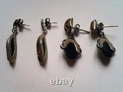 Superbe Lot de Bijoux Anciens Ambre en Argent Massif 925/1000