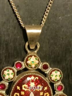 Superbe Pendentif Ancien en Argent Massif émaillé XIXe