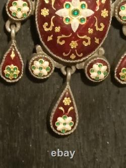 Superbe Pendentif Ancien en Argent Massif émaillé XIXe