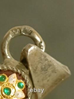 Superbe Pendentif Ancien en Argent Massif émaillé XIXe