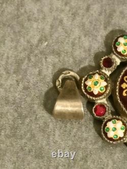Superbe Pendentif Ancien en Argent Massif émaillé XIXe