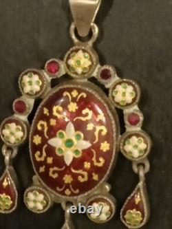 Superbe Pendentif Ancien en Argent Massif émaillé XIXe