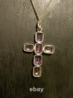Superbe et Ancienne Grande Croix religieuse en Argent massif et Améthyste