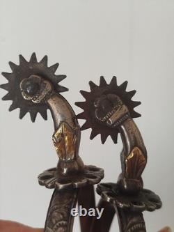 Superbes eperons anciens argent massif or Amerique du sud