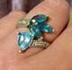 Topaze Bleue-argent Massif-grosse Bague Vintage/ancienne-bijou Ancien 925-fleur