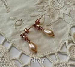 Tourmaline Perle Rose Anciennes Boucles D'oreilles Argent Massif Vermeil