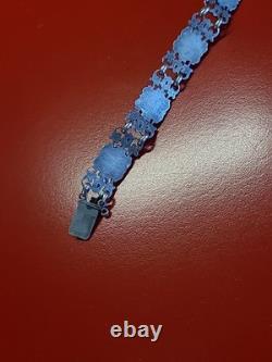 Très beau ancien bracelet articulé en argent massif et cabochons vert sanglier