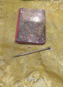 Tres bel ancien carnet de bal en argent massif poincon sanglier epoque XIXe