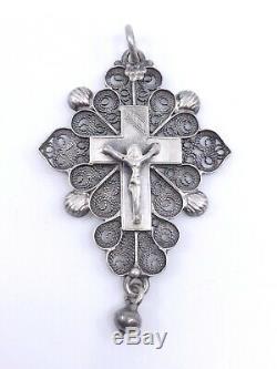 Très belle croix boulonnaise ancienne en argent massif bijou régional XIXeme