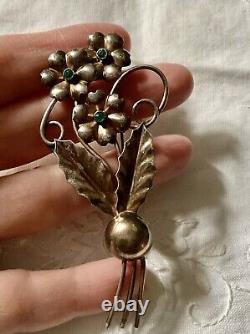 USA Créateur C1930 Art Deco Grande Broche Ancienne Vermeil Argent Massif