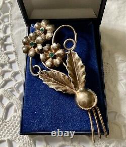 USA Créateur C1930 Art Deco Grande Broche Ancienne Vermeil Argent Massif