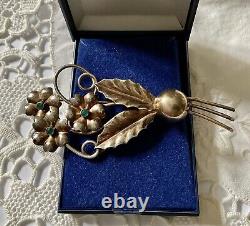 USA Créateur C1930 Art Deco Grande Broche Ancienne Vermeil Argent Massif