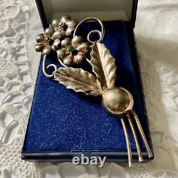 USA Créateur C1930 Art Deco Grande Broche Ancienne Vermeil Argent Massif