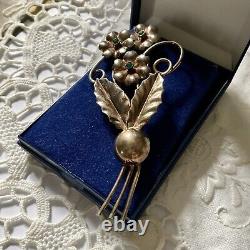 USA Créateur C1930 Art Deco Grande Broche Ancienne Vermeil Argent Massif