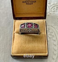 Véritable RUBIS, TRILOGIE ARGENT MASSIF, CISELURE, BELLE BAGUE ANCIENNE