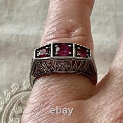 Véritable RUBIS, TRILOGIE ARGENT MASSIF, CISELURE, BELLE BAGUE ANCIENNE