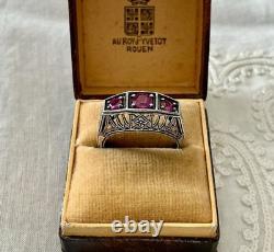 Véritable RUBIS, TRILOGIE ARGENT MASSIF, CISELURE, BELLE BAGUE ANCIENNE