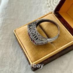 Véritable RUBIS, TRILOGIE ARGENT MASSIF, CISELURE, BELLE BAGUE ANCIENNE