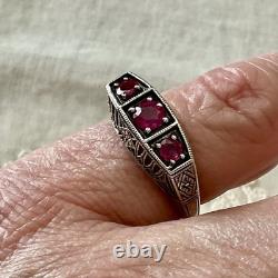 Véritable RUBIS, TRILOGIE ARGENT MASSIF, CISELURE, BELLE BAGUE ANCIENNE