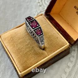 Véritable RUBIS, TRILOGIE ARGENT MASSIF, CISELURE, BELLE BAGUE ANCIENNE