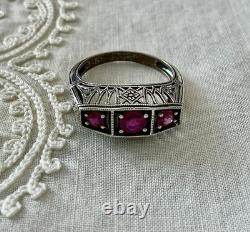 Véritable RUBIS, TRILOGIE ARGENT MASSIF, CISELURE, BELLE BAGUE ANCIENNE