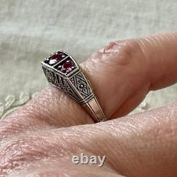 Véritable RUBIS, TRILOGIE ARGENT MASSIF, CISELURE, BELLE BAGUE ANCIENNE