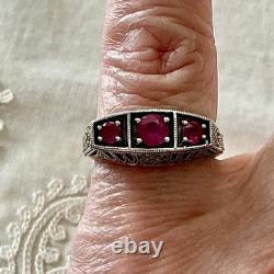 Véritable RUBIS, TRILOGIE ARGENT MASSIF, CISELURE, BELLE BAGUE ANCIENNE