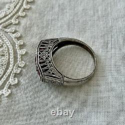 Véritable RUBIS, TRILOGIE ARGENT MASSIF, CISELURE, BELLE BAGUE ANCIENNE