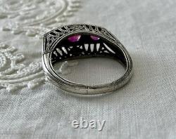 Véritable RUBIS, TRILOGIE ARGENT MASSIF, CISELURE, BELLE BAGUE ANCIENNE