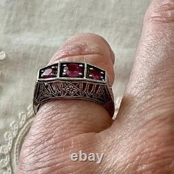 Véritable RUBIS, TRILOGIE ARGENT MASSIF, CISELURE, BELLE BAGUE ANCIENNE