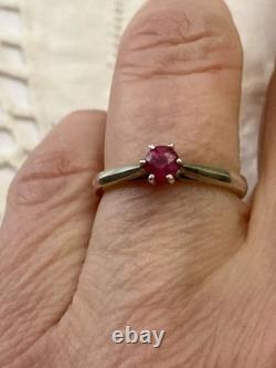 Véritable Rubis Argent Massif, Solitaire Belle Ancienne Bague