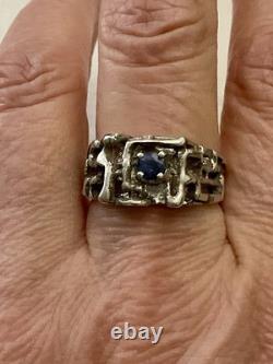 Véritable Saphir, Argent Massif, Moderniste Createur Unique Bague Ancienne