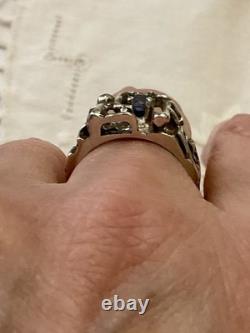 Véritable Saphir, Argent Massif, Moderniste Createur Unique Bague Ancienne