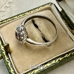Veritable Sublime Rubis, Perle Fine, Argent Massif, Très Belle Bague Ancienne
