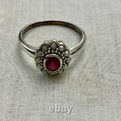 Veritable Sublime Rubis, Perle Fine, Argent Massif, Très Belle Bague Ancienne