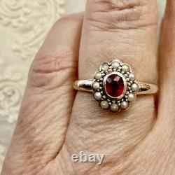 Veritable Sublime Rubis, Perle Fine, Argent Massif, Très Belle Bague Ancienne