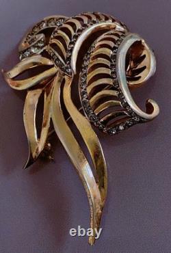 Vermeil ancienne broche or sur argent massif marcassites slver carved brooch