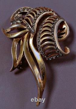 Vermeil ancienne broche or sur argent massif marcassites slver carved brooch