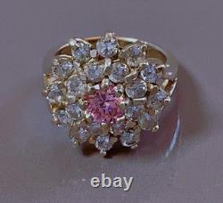Vtg bague argent marguerite quartz zirconium ancienne bague argent massif T52